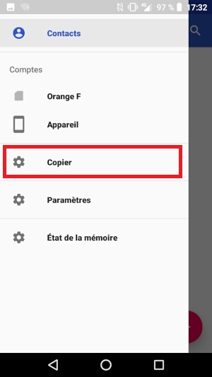 Importer contacts depuis la SIM vers le téléphone.
